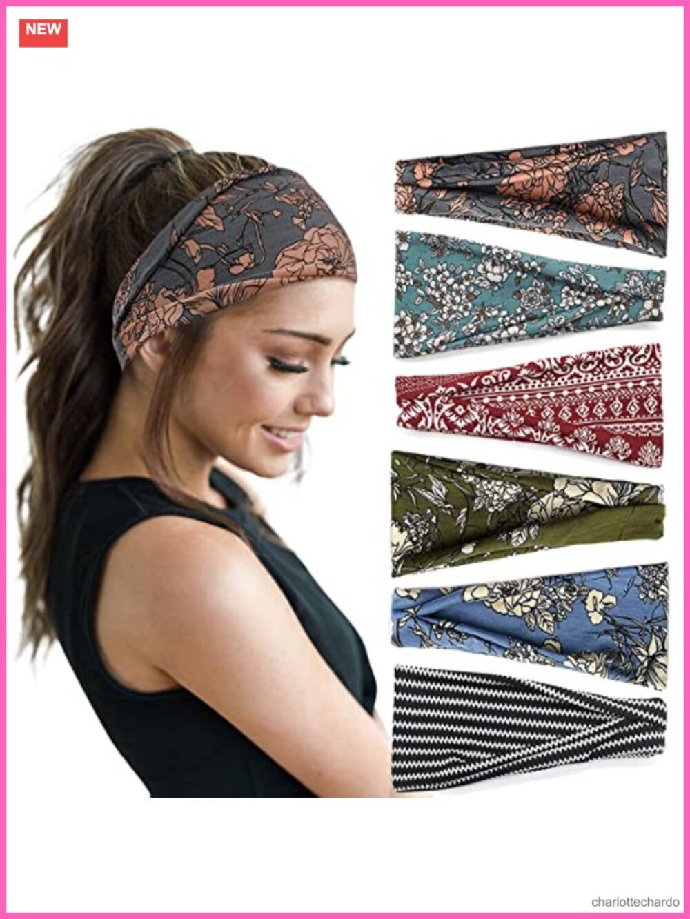 Boho Wide Headbands 6 Pack Non Slip Yoga Workout Hair Accessories Women